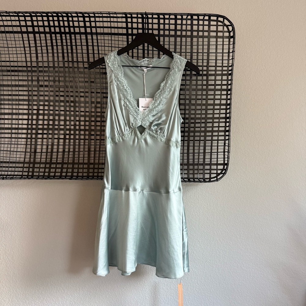 Reformation Light Blue Lace Trim Mini Dress - Picture 2 of 12